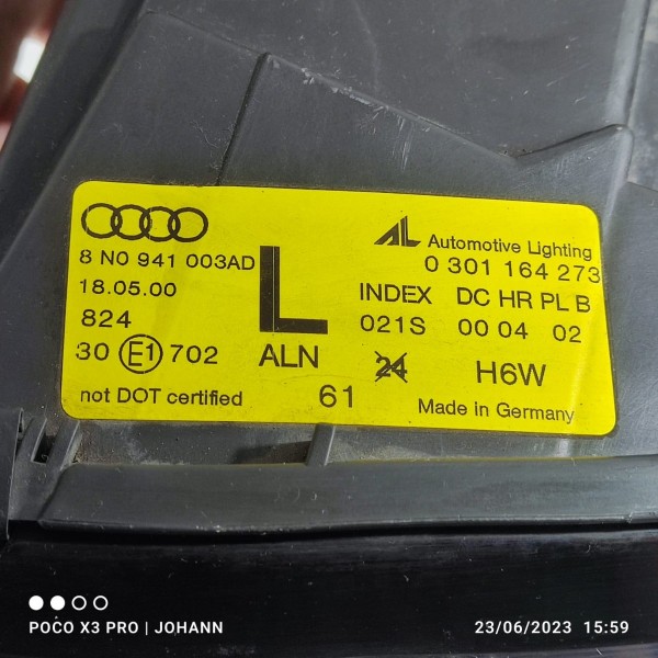 Farol Audi Tt Mk1 Xenon Esquerdo 1998/2005 Compl 8n0941003ad
