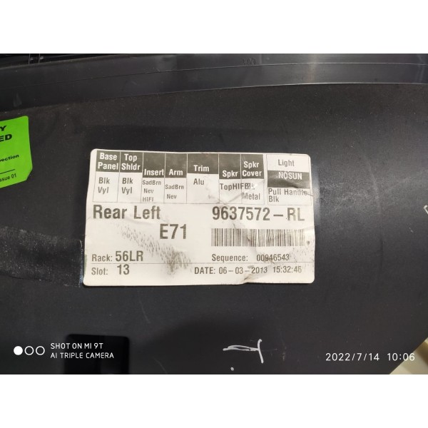 Forro Porta Bmw X6 Tras Esq 2011 2014 2016 Orig Det/16908