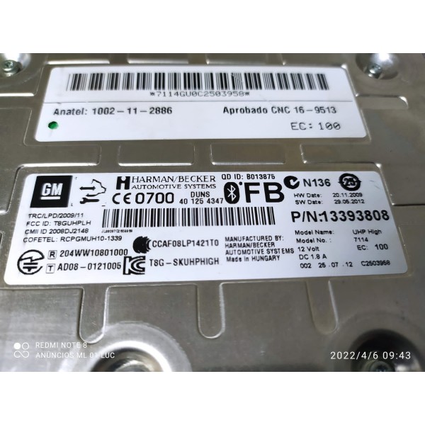 Modulo Bluetooth Cruze 2012 2013 2016 13393808