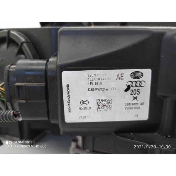 Farol Audi A3 Esquerdo 2015/2019 Completo Det 8v0941005 Esquerdo/motorista