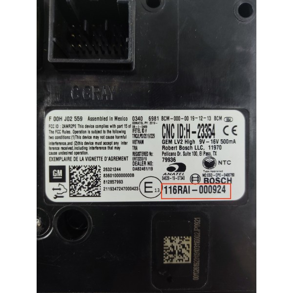 Modulo Bcm Chevrolet Tracker Onix 2020/2023 116rai000924