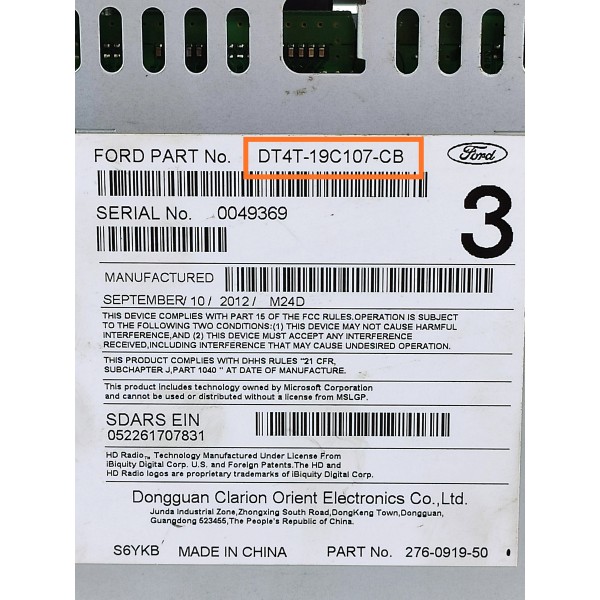 Central Leitor Cd Ford Edge 2010 2011 2012/2015 Dt4t19c107cb