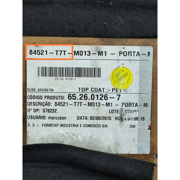 Forro Porta Mala Honda Hrv 2014 2015 2016/2021 Det 84521t7t