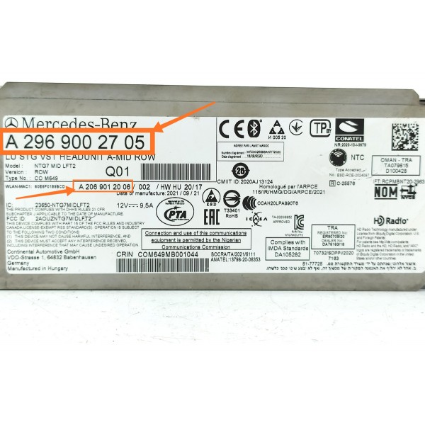 Modulo Multimidia Mercedes C200 C300 2022/2025 A2969002705