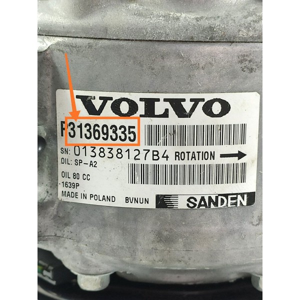 Compressor Ar Volvo V60 S60 Xc60 2014/2018 Det 31369335